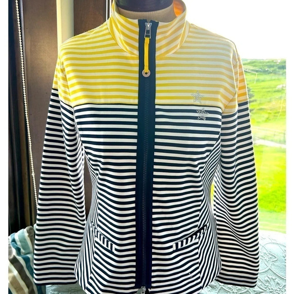 NWOT Dolce Vita Sport jacket- size 6 yellow/navy stripes with star embellishment - Picture 1 of 9